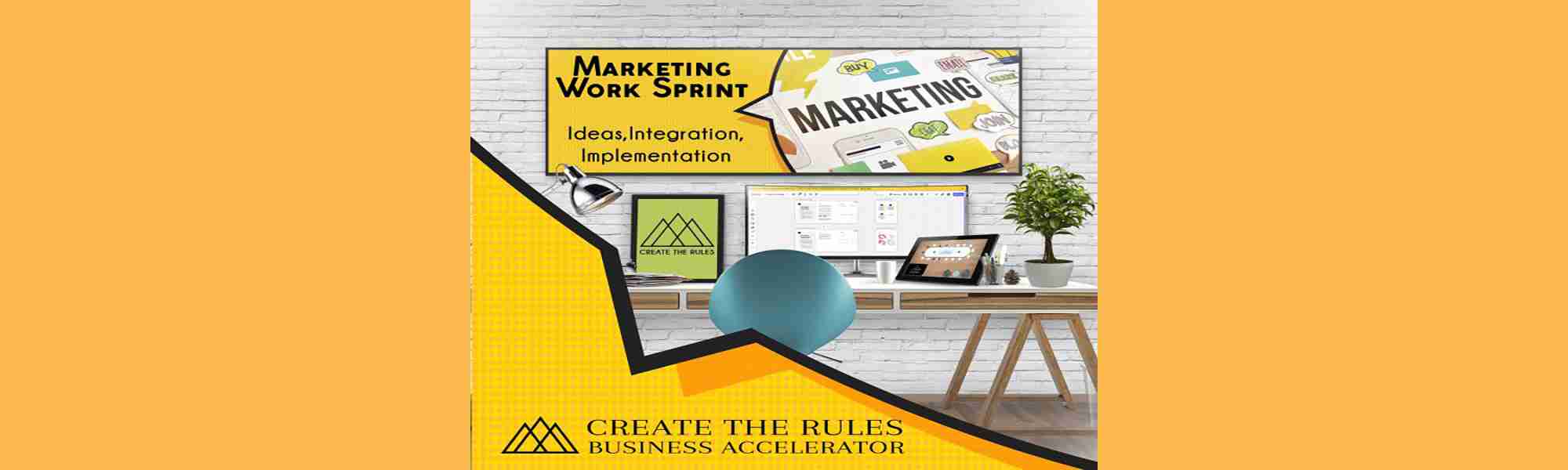 A banner ad for a business with a yellow background.