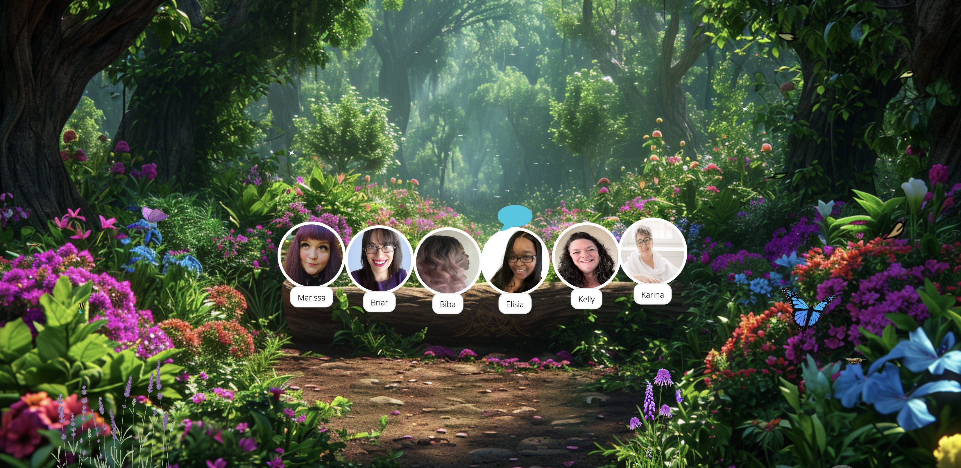 A group of people standing in a forest.